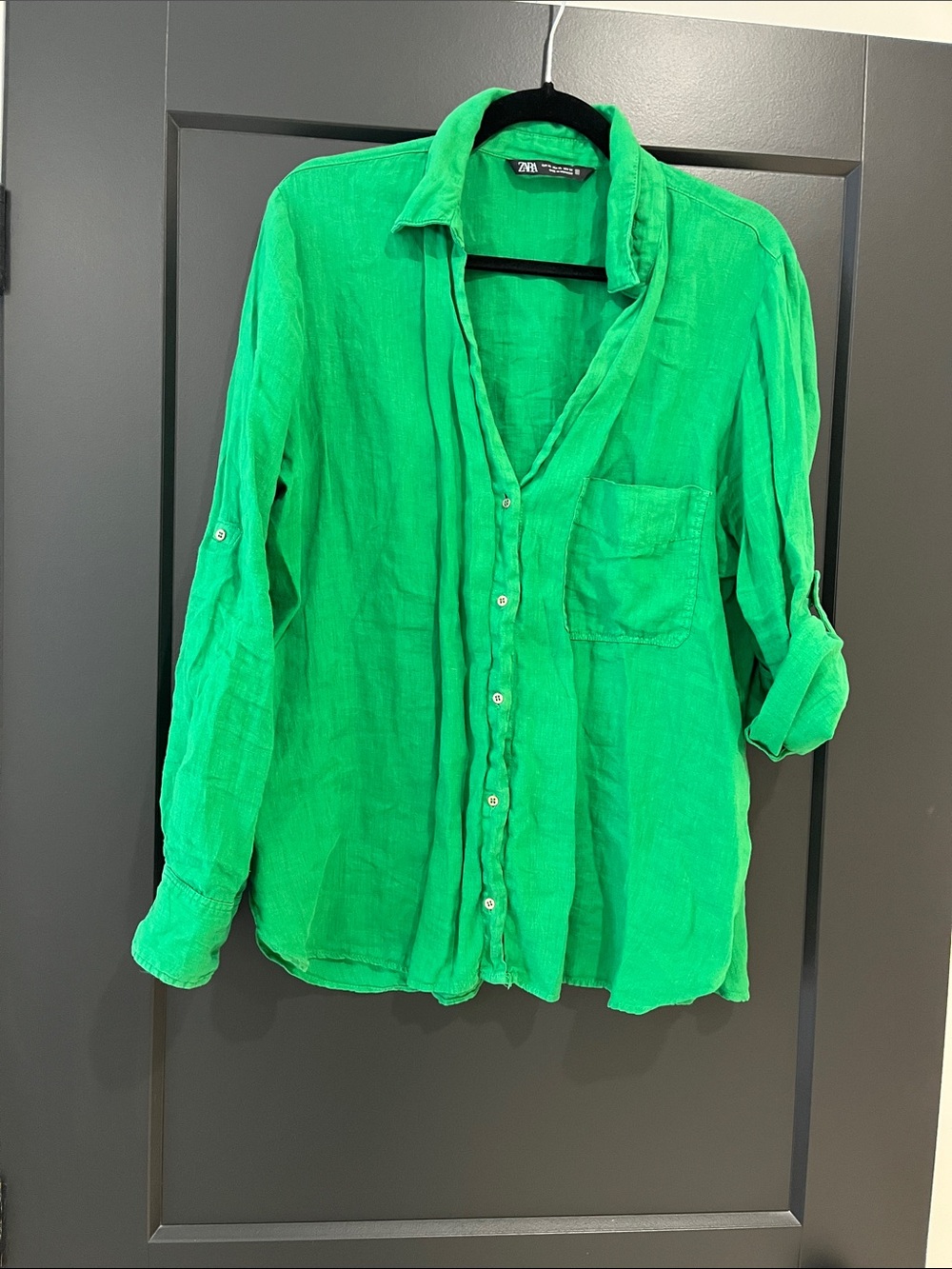 Zara Bright Emerald Green Linen Button-Down Shirt